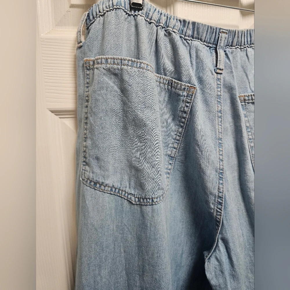 ZARA Wide Leg Light Wash Jeans Size 12 (US) 44 EU High Rise Drawstring Waist - Picture 8 of 12